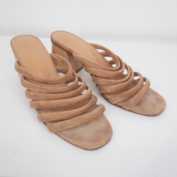 Paloma Wool Shoes - Paloma Wool Suede Strappy Mules Women 39 Tan Beige Wood Block Heel Made in Spain